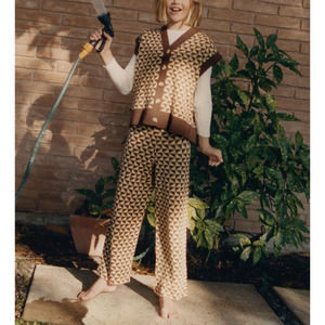 Zara Girl's Jacquard Knit Cream Brown Patterned Stretchy Pants Size 13/14